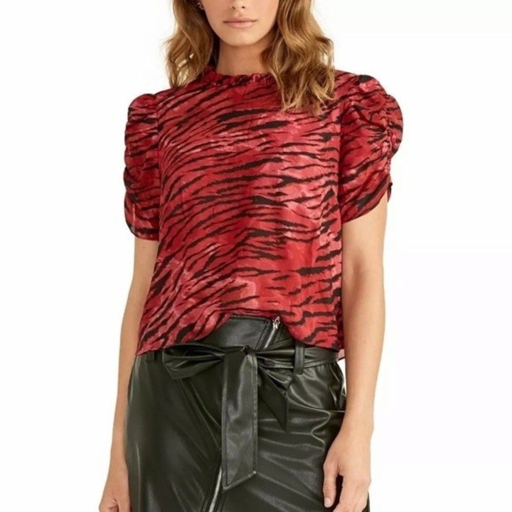Rachel Roy red/black zebra print sheer top with puff sleeves NWT sz XXL